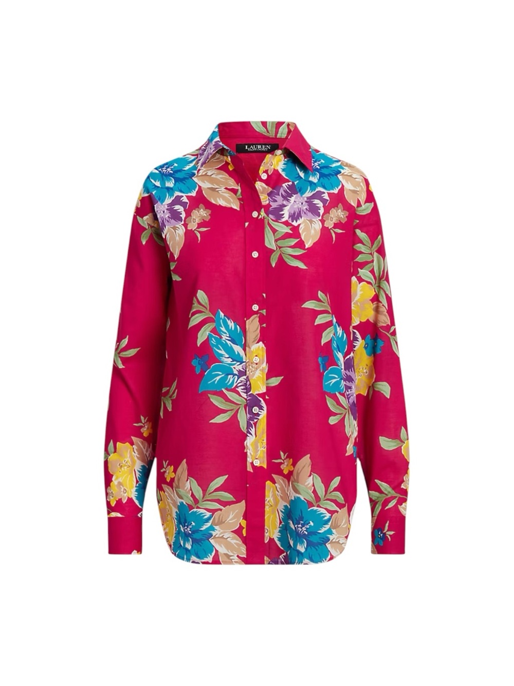 Lauren Ralph Lauren Pink Multicolor Floral Print Lightweight Cotton Top M